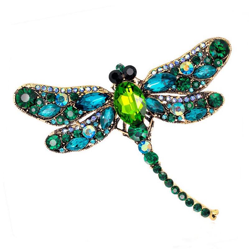 European Retro Dragonfly Brooch Scarf Buckle - Fashionable Oversized Lapel Pin зелёный