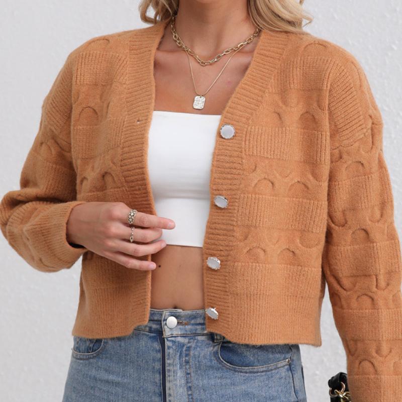 

IHUASU Женский короткий вязаный кардиган осень-зима модный темперамент длинный рукав джемпер пальто XL хаки