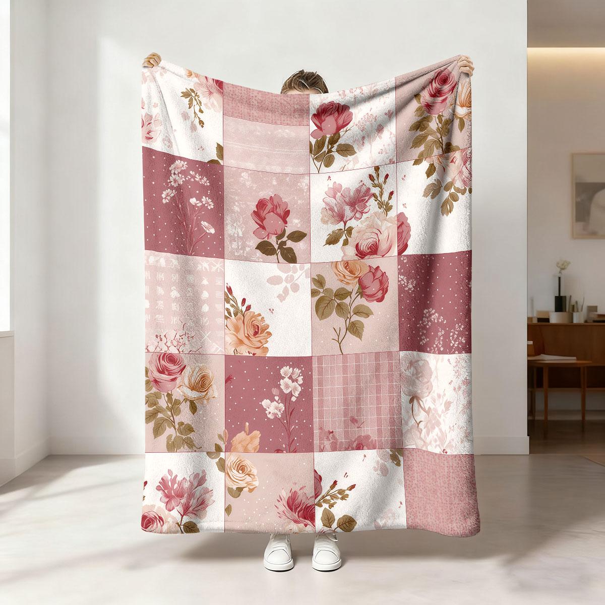

1pc Pink Floral Print 230 Flannel Blanket In Multiple Sizes, Soft And Comfortable Sleeping Blanket, Machine Washable 75cmx90cm