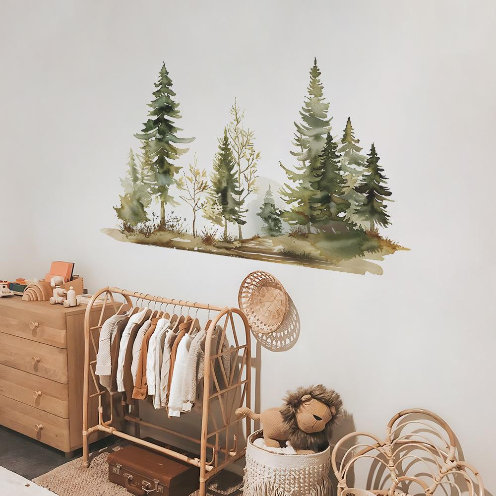 Watercolor Forest Bedroom Living Room Background Landscaping Decorative Wall Stickers Self-adhesive