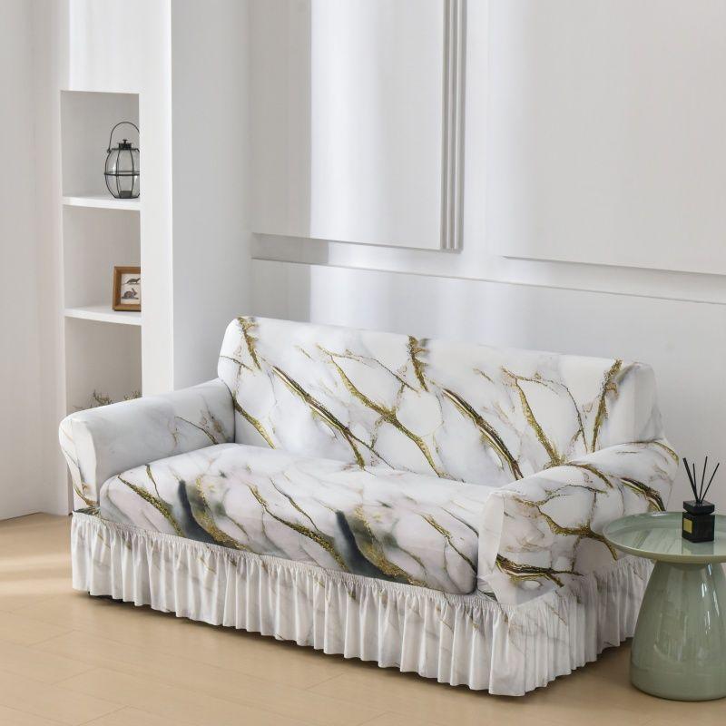 Floral Digital Print Elastic Sofa Cover with Ruffled Hem - Stretchy One-Piece Design, Adjustable Straps  Couch Covers for Sofa