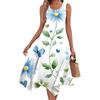 Robe mi-longue décontractée à col rond et sans manches pour femme, imprimé floral vintage avec ourlet irrégulier