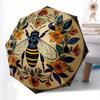 Colorful Bee and Floral Decorative PlateUmbrella with Cute Design, Portable 3-Fold Compact Umbrella for Men & Women, Valentine's Day Mother's Day Hall