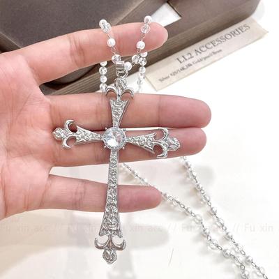 Luxury Gothic Crystal Cross Pendant: Retro European-American Y2K Punk Style Necklace