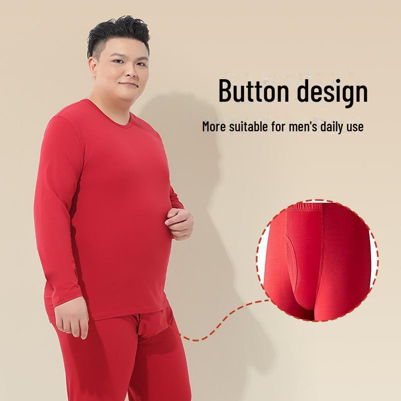 Men's Red Thermal Underwear Set - Cotton Modal Blend for Autumn/Winter