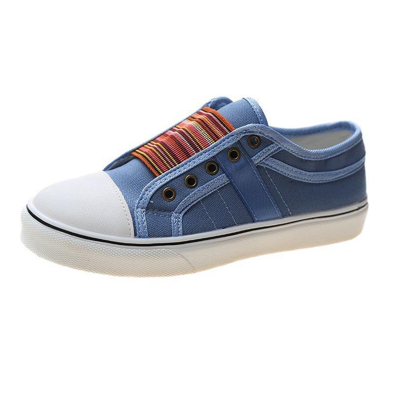Large Size Women's Shoes New Elastic Round Head Canvas Shoes Women Casual Flat Single Shoes