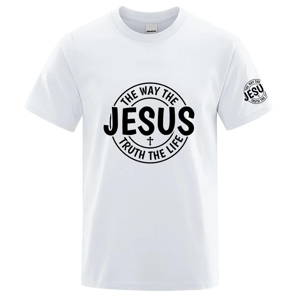Jesus Way Truth Life Letter Printing 2026 Summer Unisexs Brand Cotton Ordinary Short Sleeve Tshirt Solid Color Casual Tops