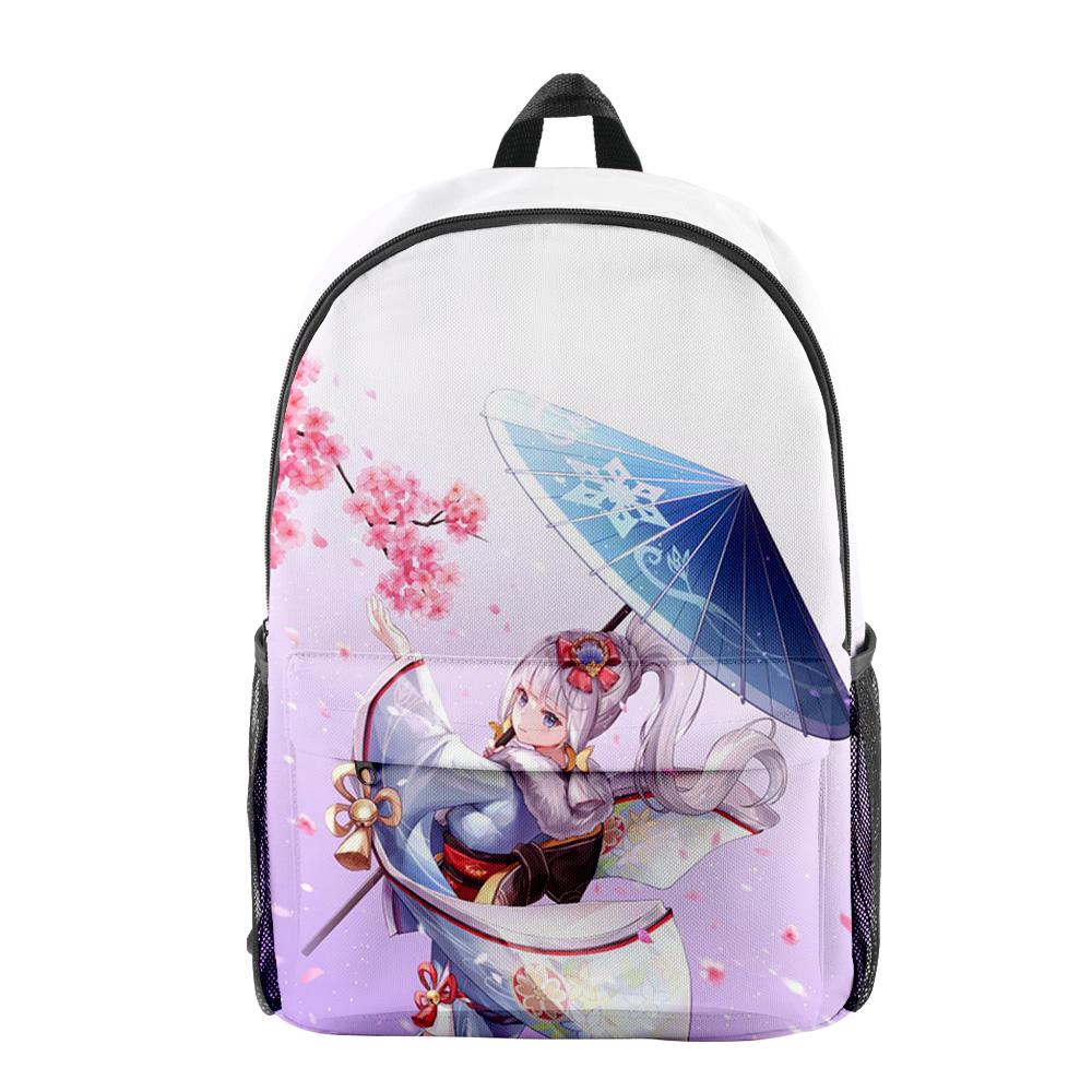 Classic Genshin Impact Kamisato Ayaka Pupil Bookbag Notebook Backpacks 3D Print Oxford Waterproof Boys/Girls Travel Backpacks