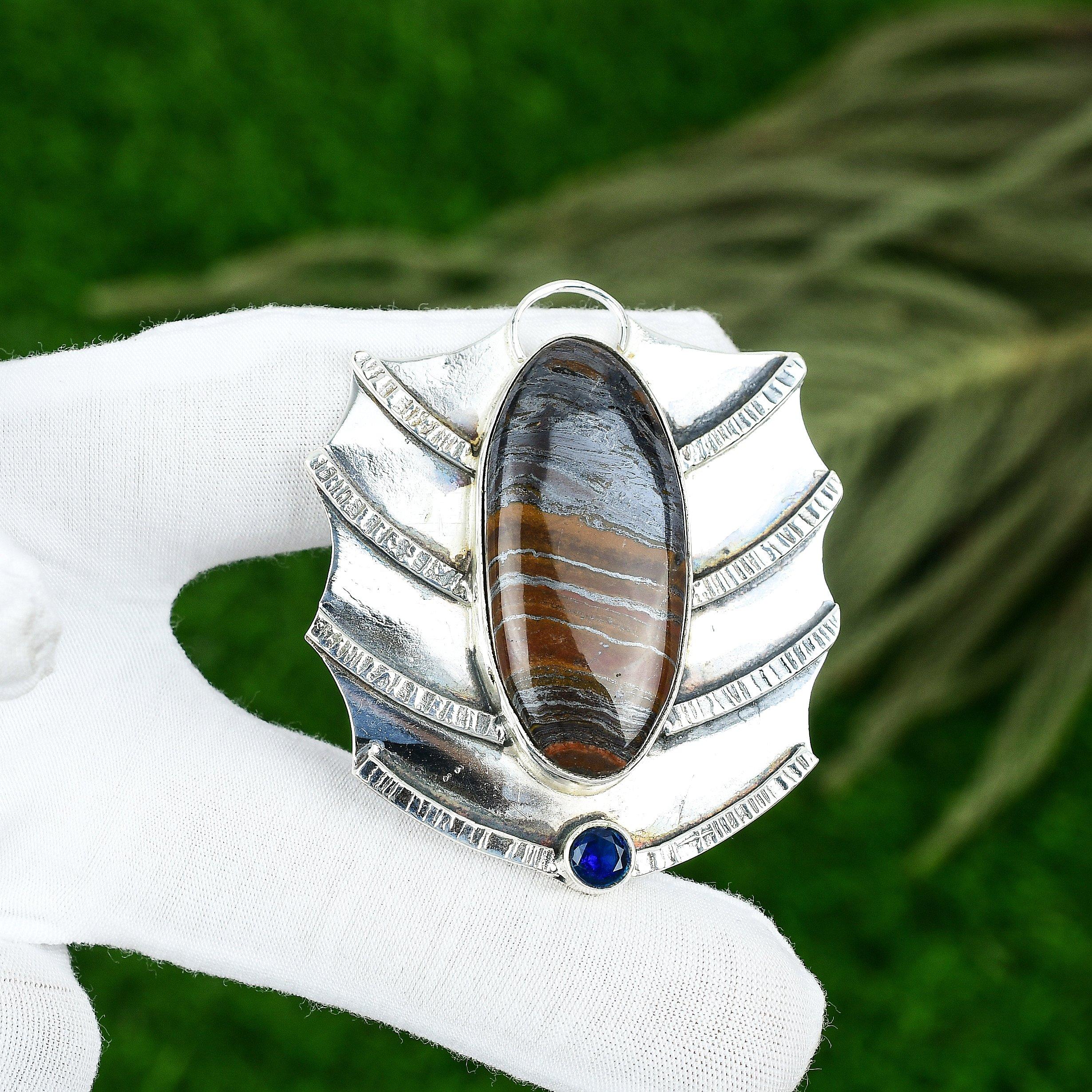 Натуральный Железный Тигровый Глаз Камень Подвеска 925 Пробы Стерлинговое Серебро Индийские Украшения