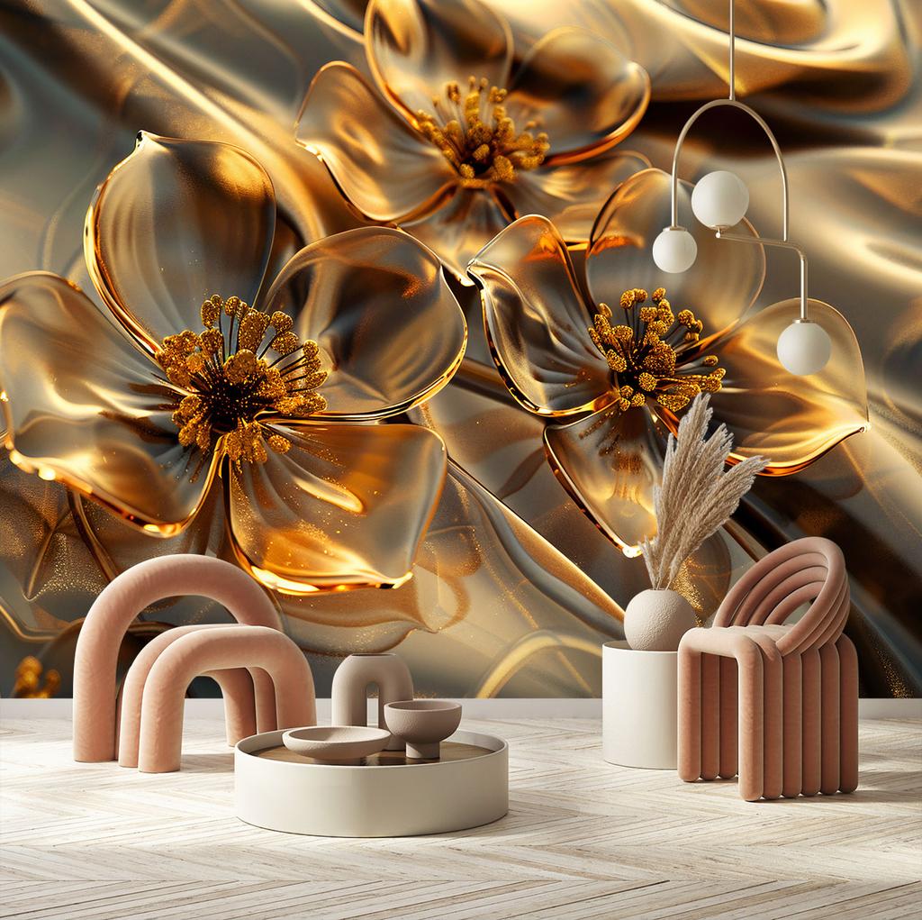 Tapet Flori de sticlă transparentă în auriu