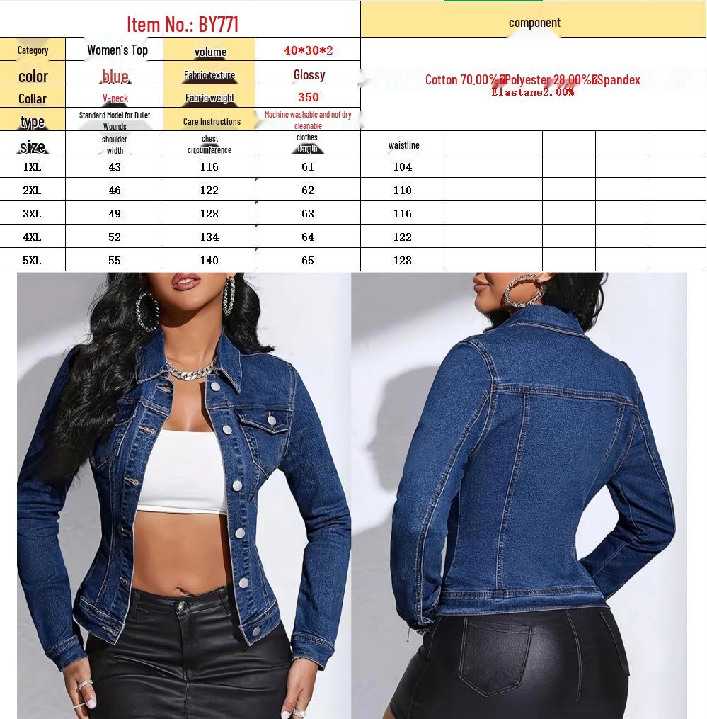 Plus Size Women's Trendy Denim Jacket for Spring, Summer, and Autumn