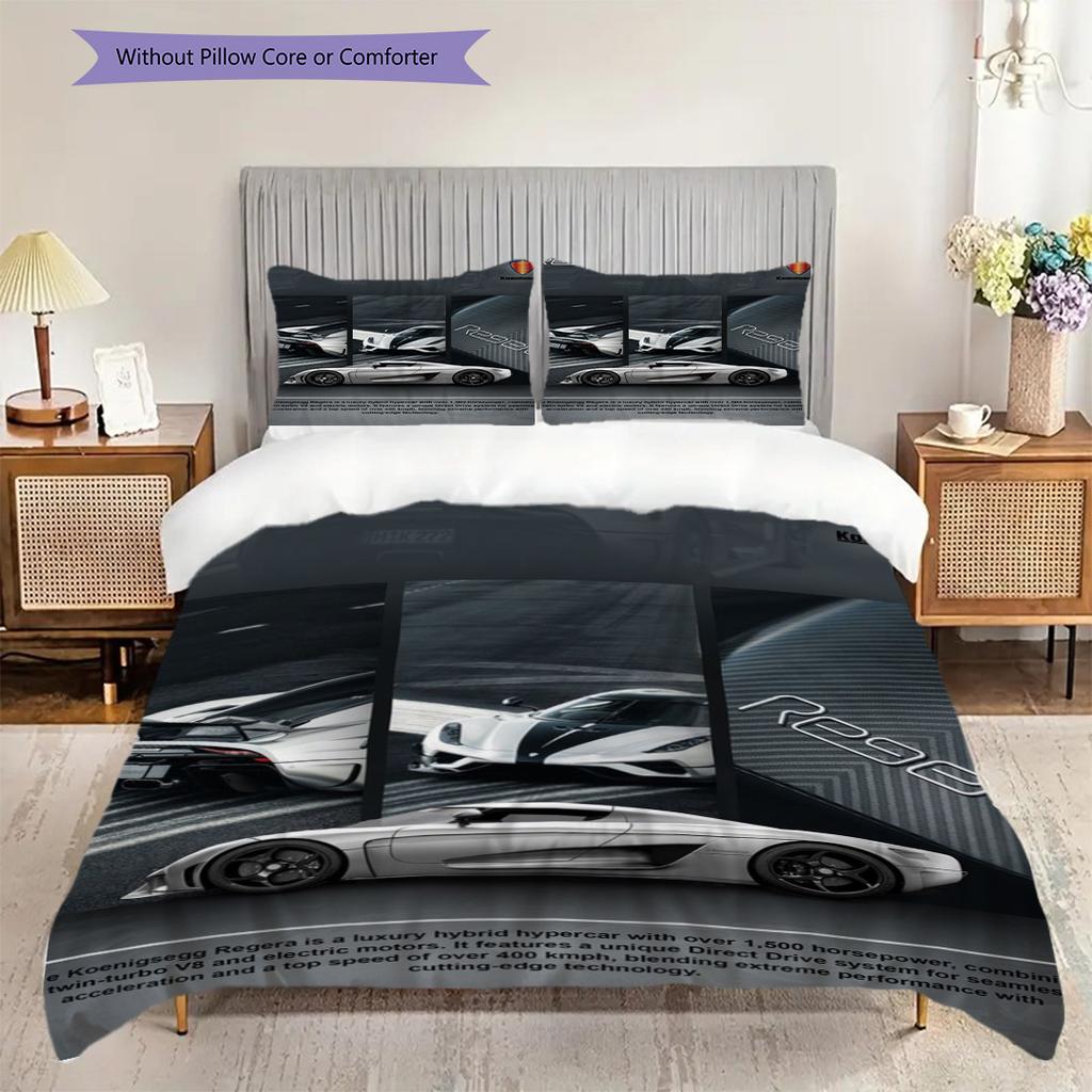 Koenigsegg Jesko Elegance Set a tre pezzi (1 * copripiumino + 2 * federa, senza nucleo) Copripiumino e federa 2D piatti Morbidi e comodi