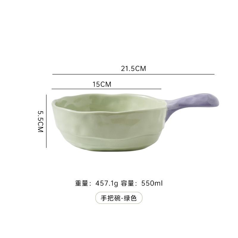 Ins Color Matching Advanced Sense Ceramic Handle Bowl Baking Bowl Atmosphere High Value Instant Noodle Bowl Salad Fruit Yogurt Bowl