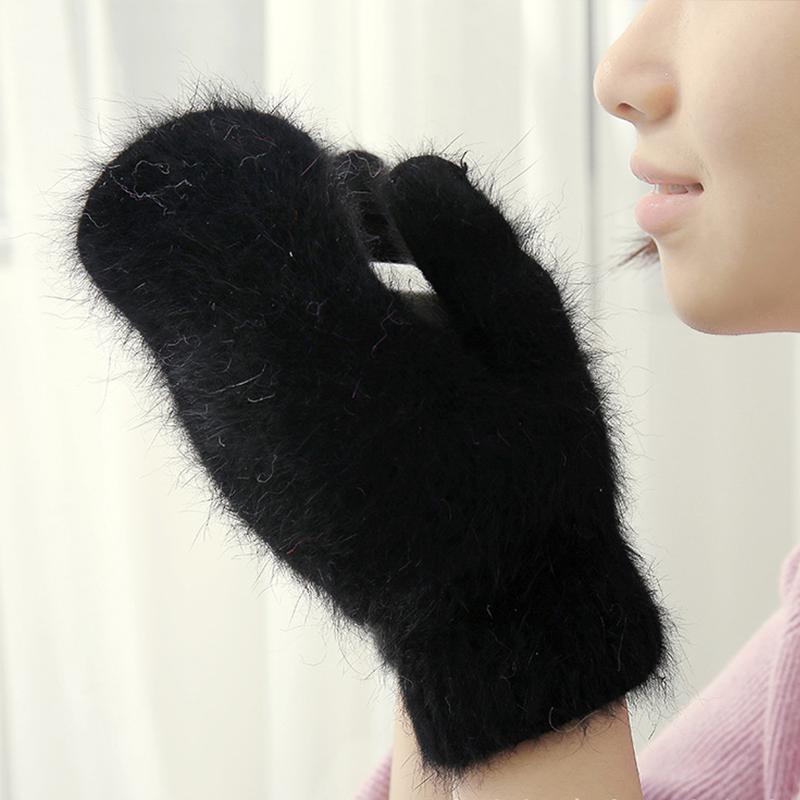 Women Winter Warm Cashmere Gloves Elastic Full Finger Mittens Soft Rabbit Fur Warm Plush Gloves Girls Knitted Riding Gloves