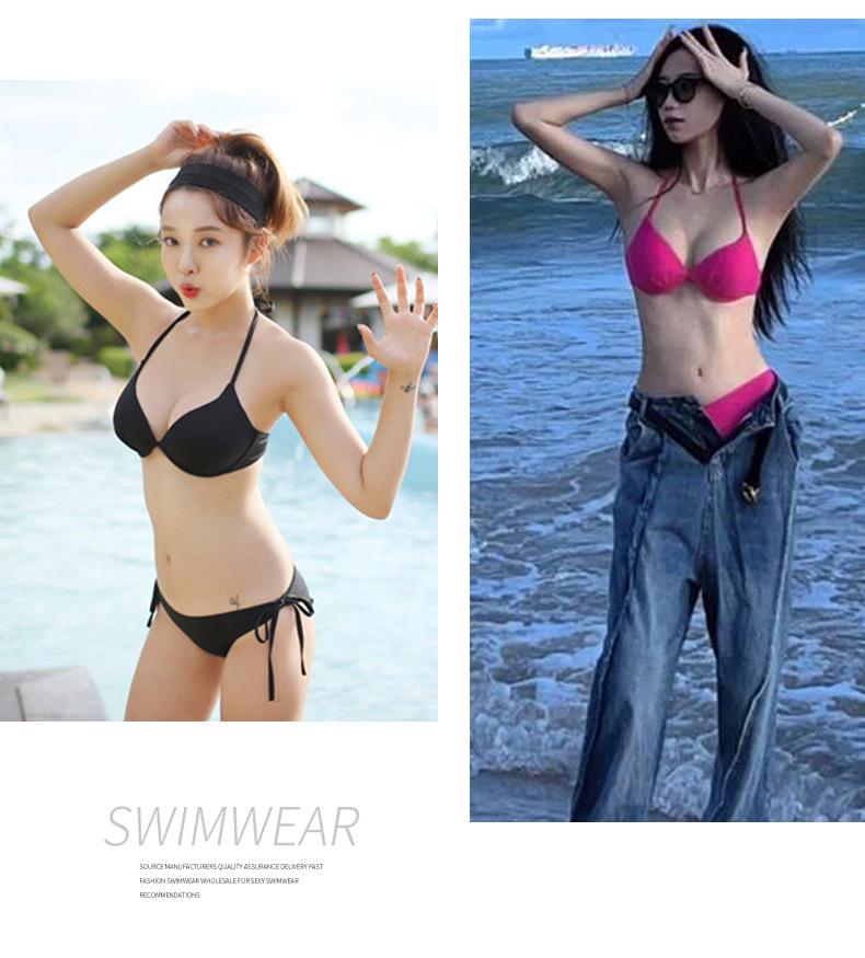 Rose Red Three-Piece Swimsuit Bikini with Underwire for Small Chest