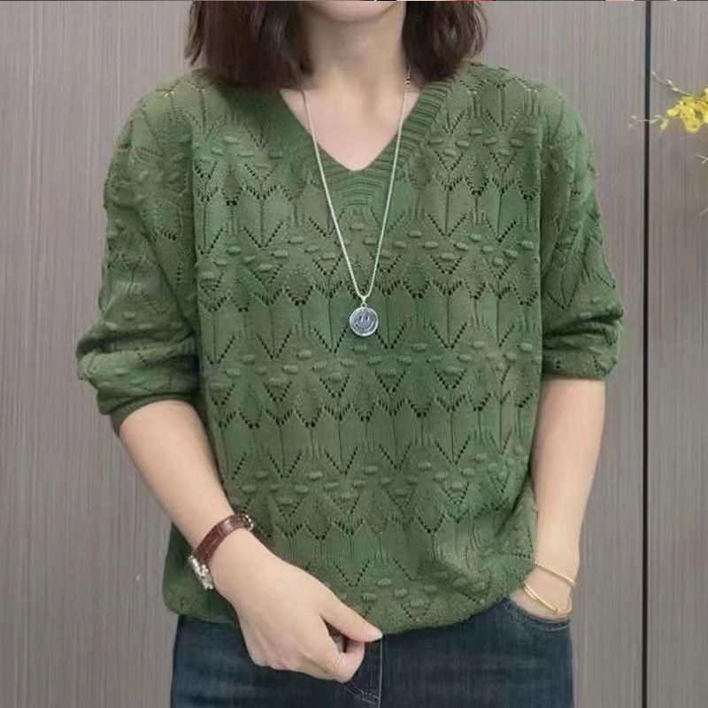 Women's Fashion, Western Style, Hollow, Thin Temperament, Tops, Sweaters, Knitwear, All-match Bottoming, Long-sleeved, Loose Autumn and Winter