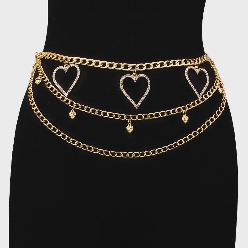 European & American Fashion Trend: Versatile Women's Diamond-Studded Peach Heart Waist Chain Accessories