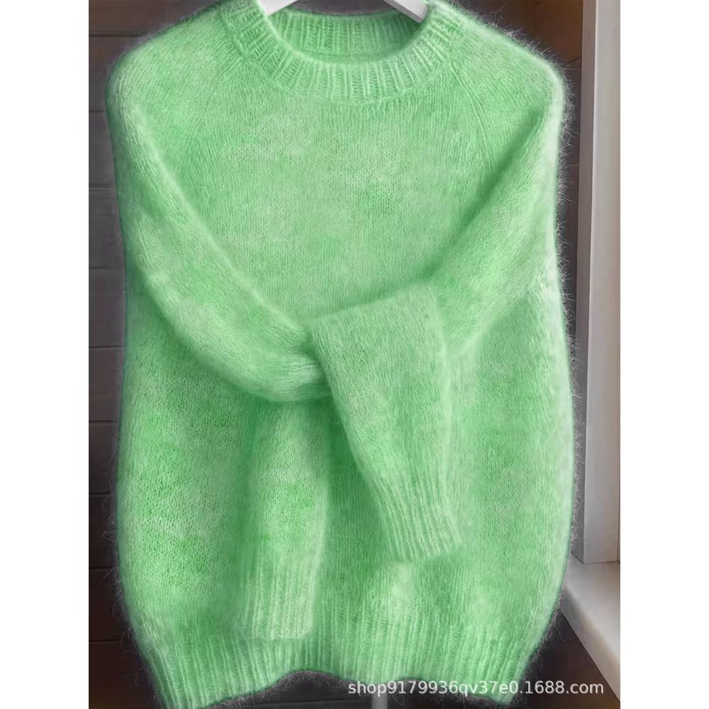 Weicher Ästhetischer Vintage Strickpullover Damen Frühling Herbst Locker Gemütlich Lässiger Leichter Dünner Pullover