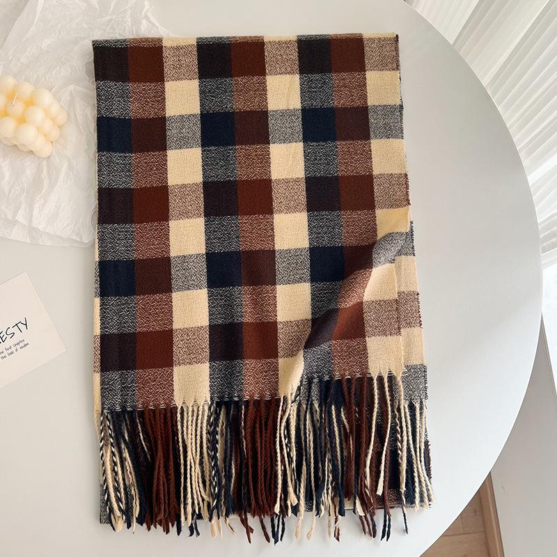 

Новый стиль, имитация кашемира, японский маленький сетчатый шарф, зимний женский утолщенный шарф средней длины, теплый сохраняющий шарф для отдыха ONE SIZE