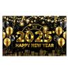 2025 New Year Theme Party Background Fireworks Golden Balloon Clock Banner Decoration Happy New Year Family Photo Supplies