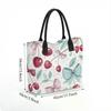  Cute Cherry Bow Printed Canvas Tote Bag Fashion Casual Large Capacity Portable Daily Outdoor Shopping Shoulder Handbag for Women
