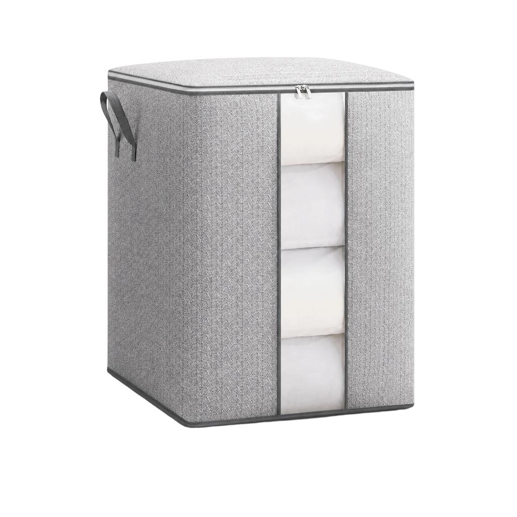 Fabric Storage Bag with Transparent Window and Zipper Lid Portable Handheld Organizer Box for Clothes Bedding and Household Items