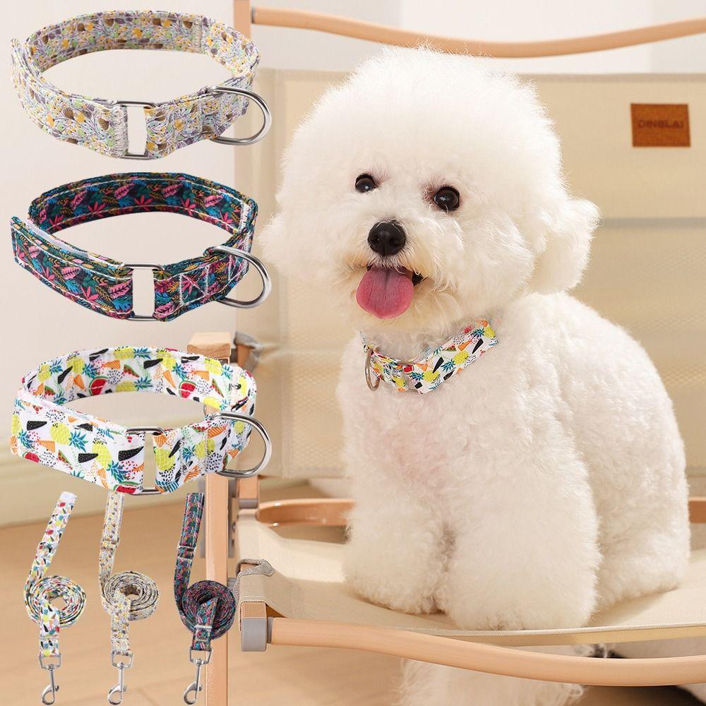 Flower Print Dog Collar Leash Set Adjustable Pet Collars Combo  Small Medium Large Dogs