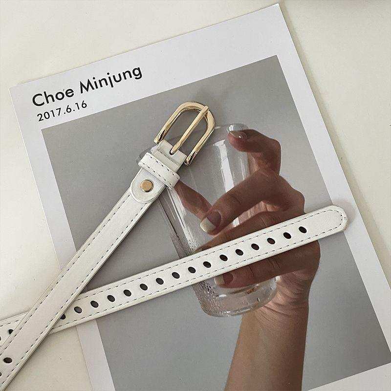 

Классический Минималистичный Пояс из Искусственной Кожи PU с Золотой Пряжкой для Женщин Элегантных Цветов белый