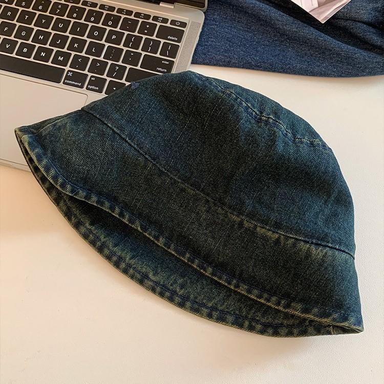 Retro and Old Washed Denim Versatile Bucket Hat Women's Summer Big Head Circumference Showing Face Small Sunshade Sunscreen Basin Hat