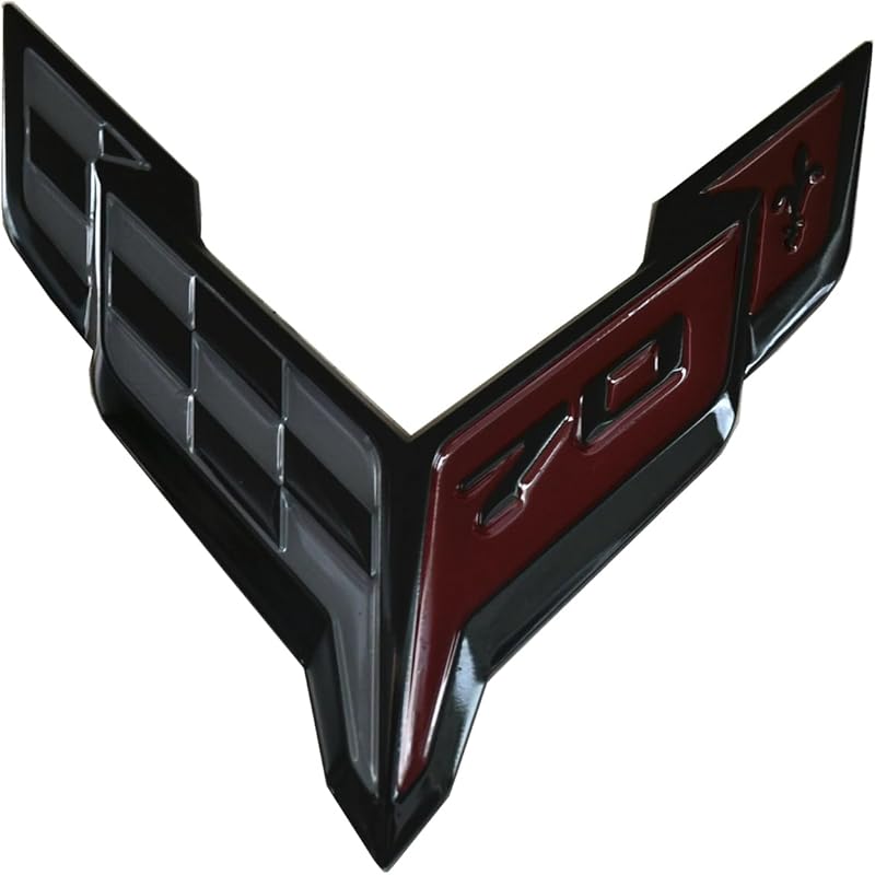 1pc C8 Stingray Front 70th Anniversary Bumper Flags Emblem Replacement for + Corvette Hood (Black Red)
