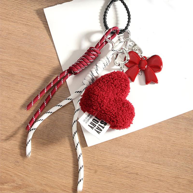 Plush Heart  Keychain Woven Rope Exquisite Creative Design Backpack High-end DIY Bow Keychain Accessory Gift