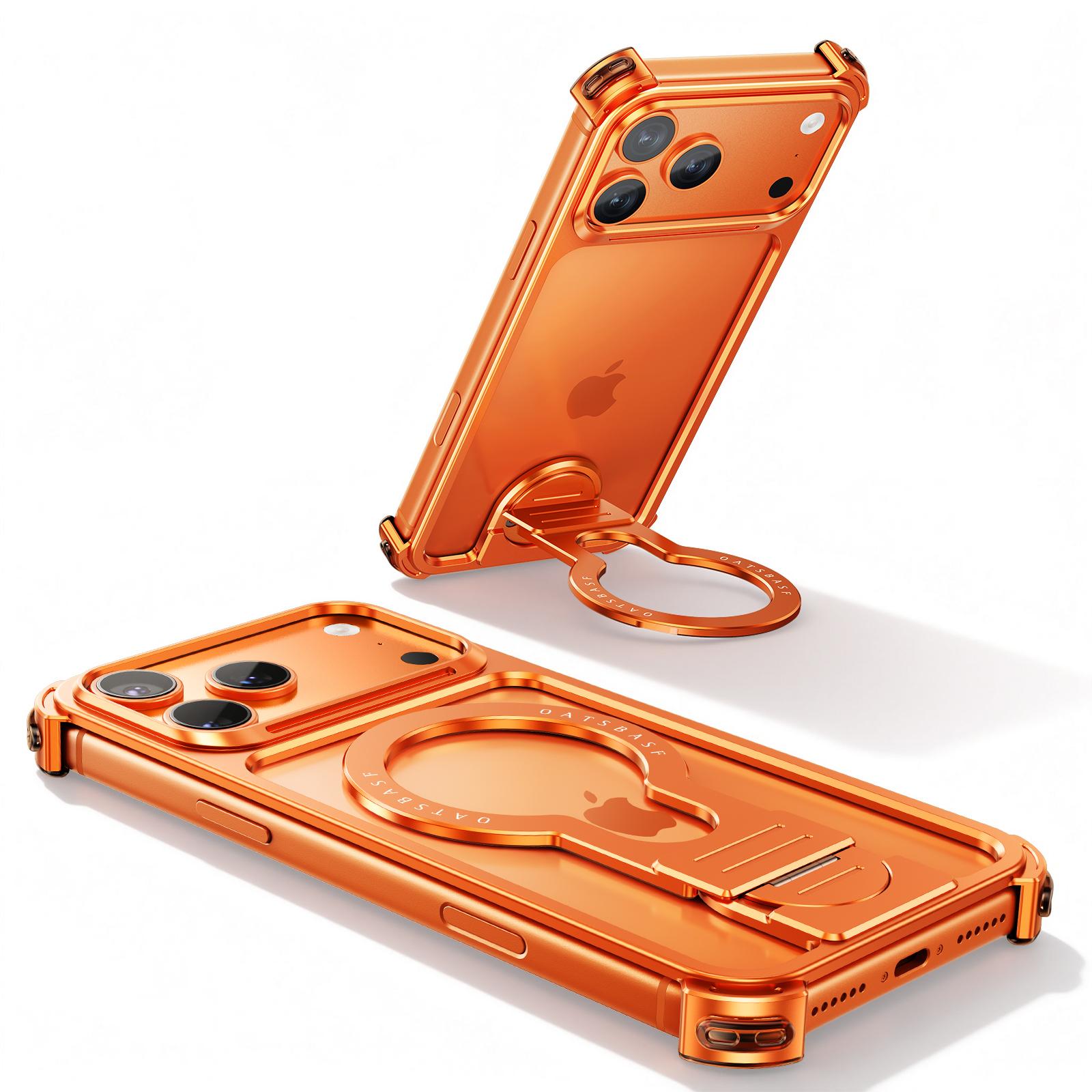 

Чехол Oatsbasf со подставкой для iPhone 17 Pro Max / 17 Pro, поддержка магнитной беспроводной зарядки, тонкий чехол-бампер с кольцом-держателем iPhone17 Pro оранжевый
