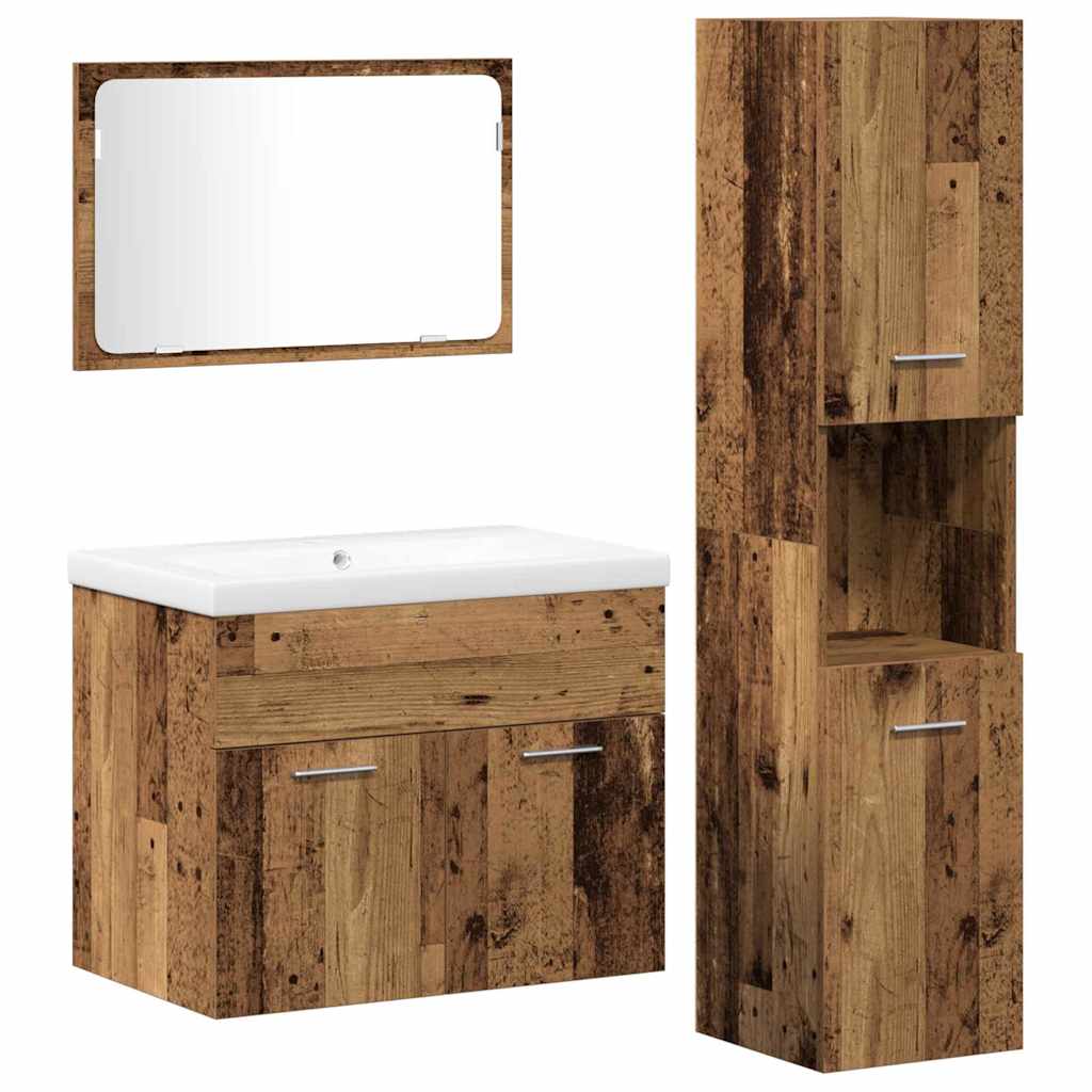 Bathroom Furniture Set with Cabinet with Door 4 Pcs Brown Wood Based Material