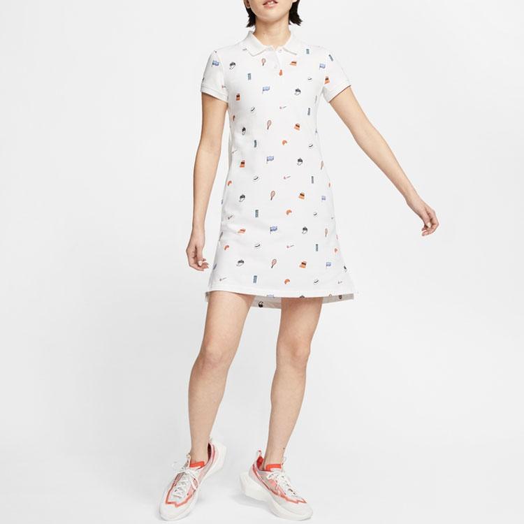 Nike Dri-Fit Cartoon Print Casual Short Sleeve Dress Women Dresses White Jewel-Orange CT2945-100