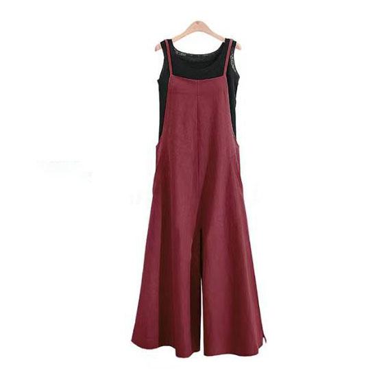 Tuta da donna con spalline Estate Monocolore Pantaloni a gamba larga Salopette Overall casual larga senza maniche Cotone Lino Tute Taglie forti