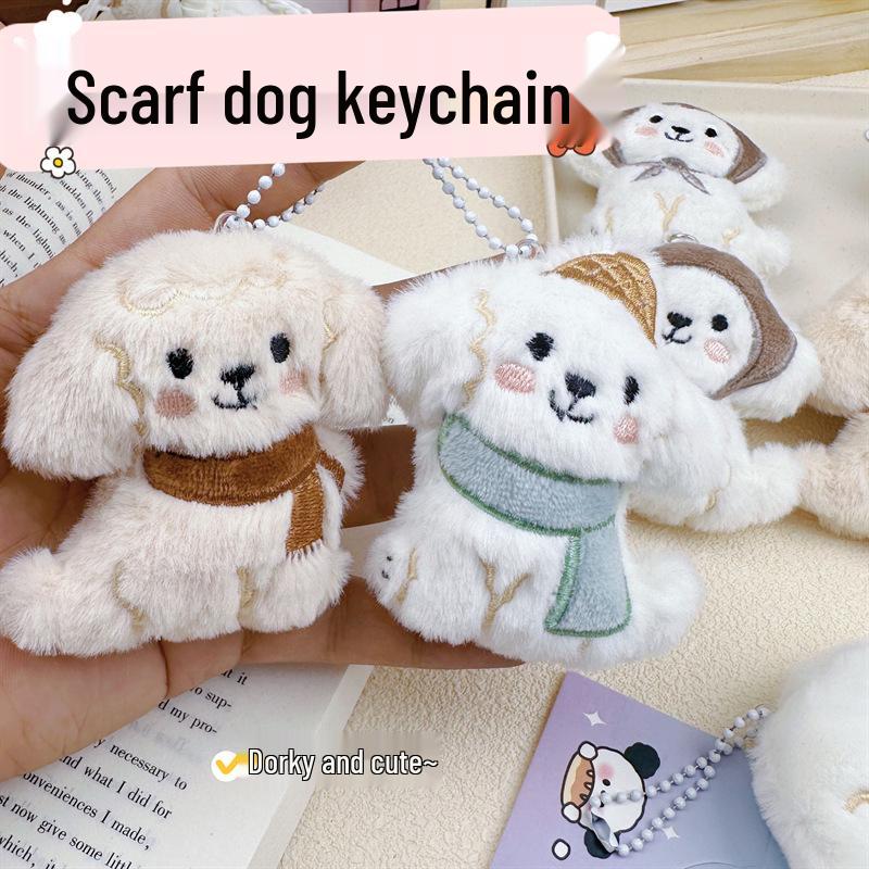 Adorable Dog Scarf Plush Keychain - Backpack Accessory, Doll Figure, Brooch
