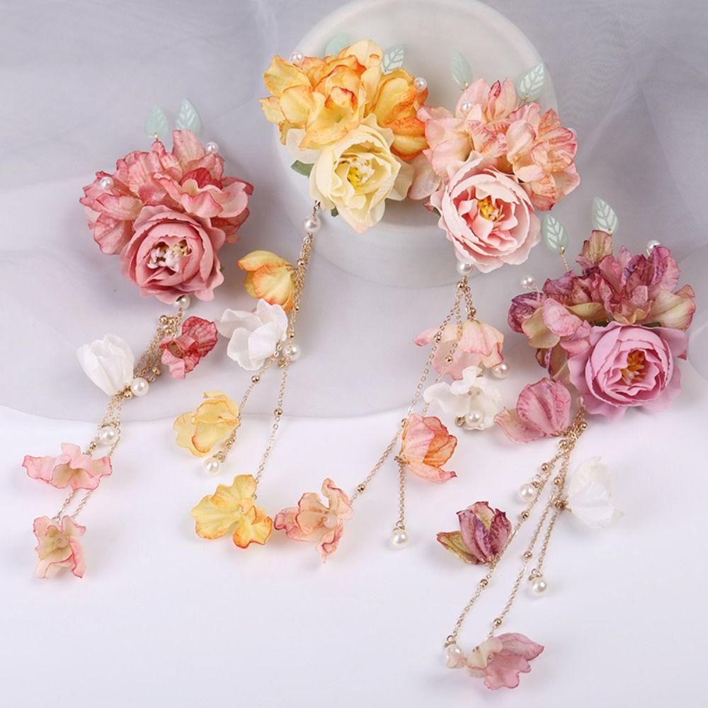 Tassel Chinese Style Hair Clip Colorful Flower Hairpin Exquisite Hanfu Hair Accessories  Party