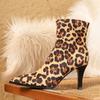 Eilyken Designer Leopard Print Pointed Toe Thin High Heels Women Ankle Boots Fashion Zipper Short Booties Ladies Shoes