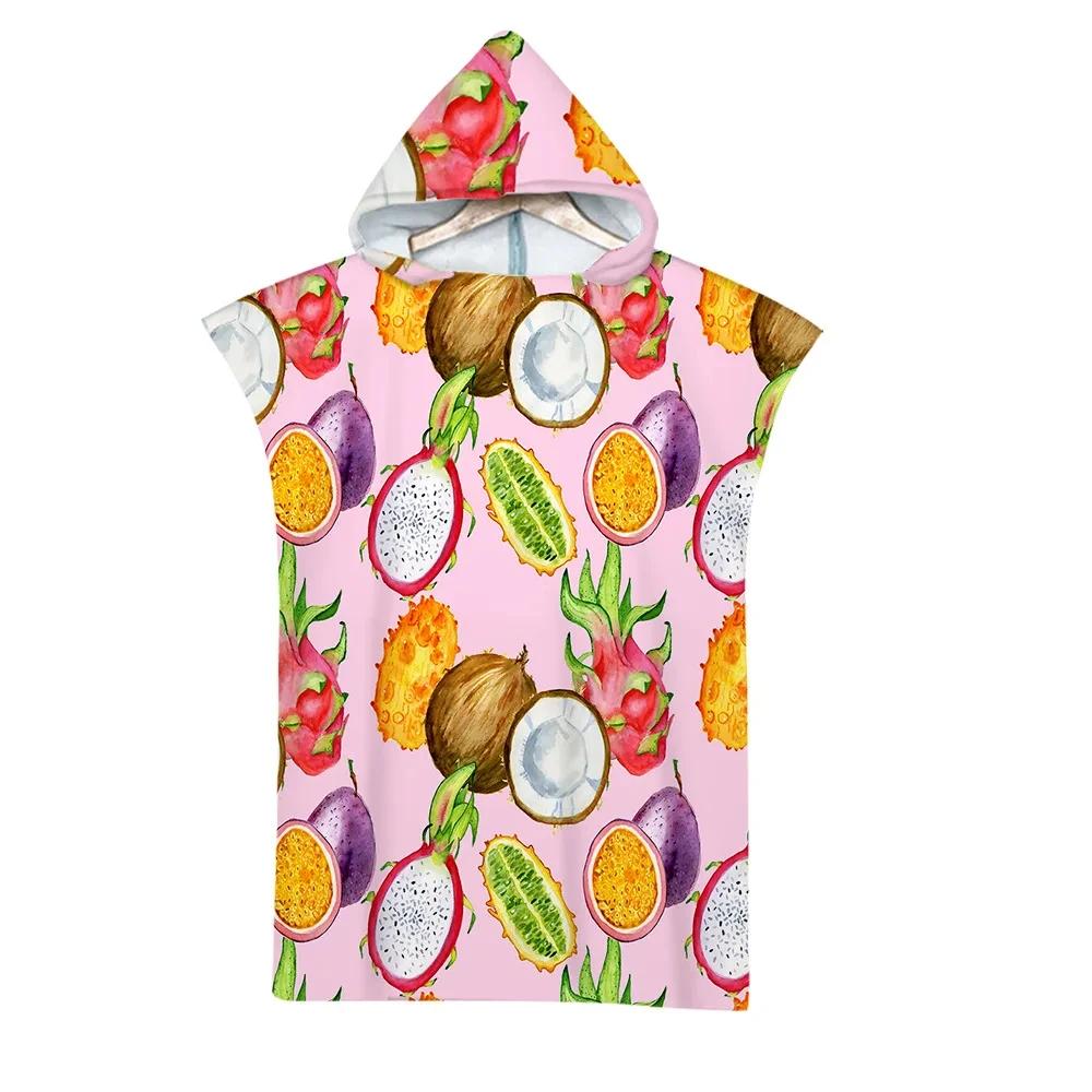 Hooded Bath Towel Robe Poncho Swimming Beach Towel Surf Man Lady Fast Quick Dry Bathrobe Beachwear-Fruit Watermelon Dragon Fruit