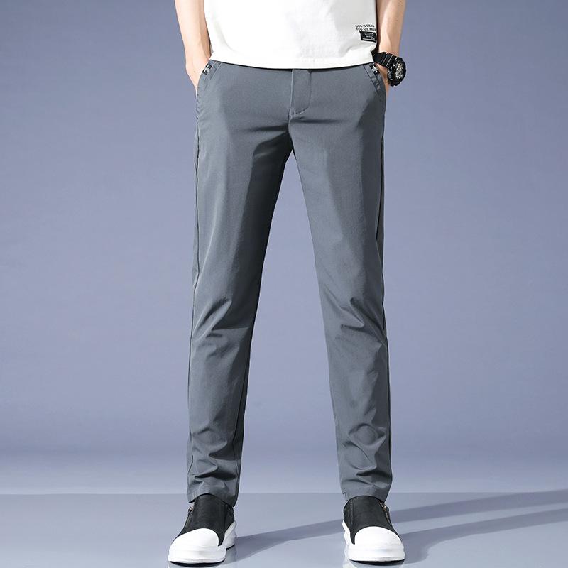 Summer popular casual ice silk nylon trousers men's summer thin slim straight casual trousers men's trendy all-match