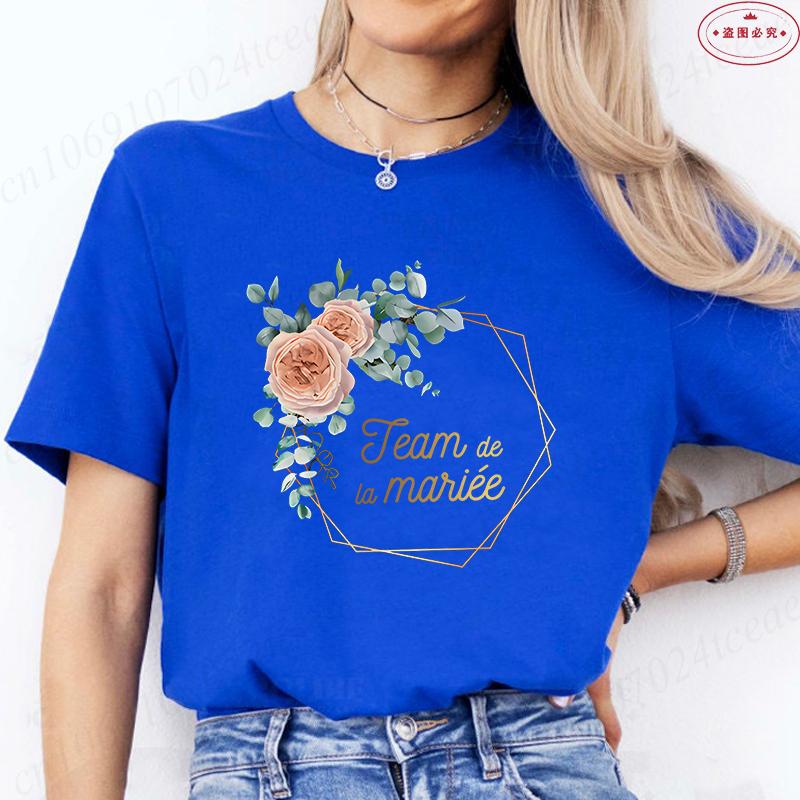 

Team Bride Tshirt Bachelorette Bridal Wreath Wedding Party T-Shirts Evjf Future Bride Tees French Woman Single Farewell Tops 4XL