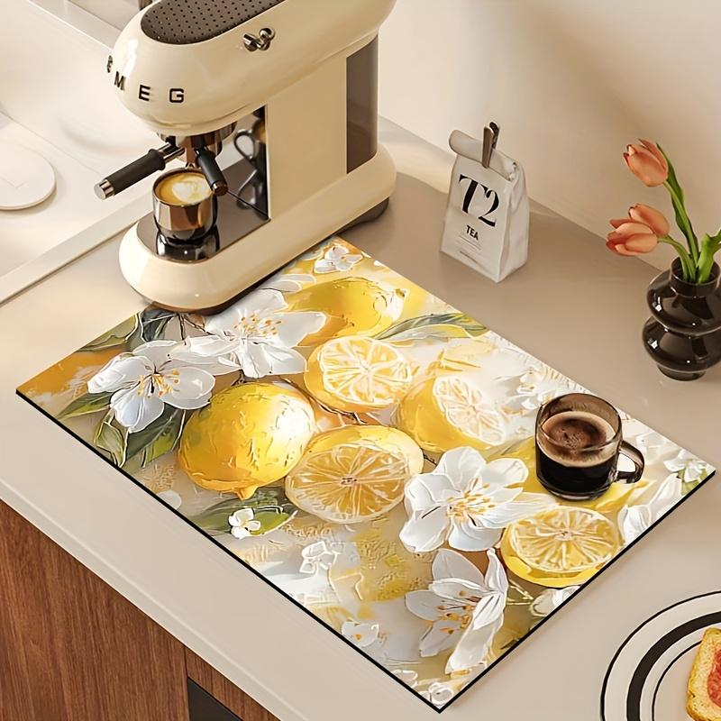 1Pcs Rubber Drying Mat With Lemon Floral For Coffee Shop Restaurant Kitchen Carpet Tableware Durable Diatom Mud Table Mat Pet Mat Coffeeware