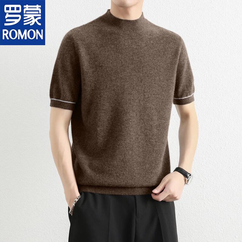 ROMON Men's 100% Cashmere Short-Sleeve Crew Neck Knit Sweater