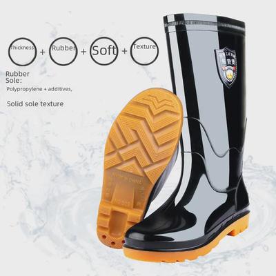 Men's Mid-Tube Black Waterproof Work Boots with Insulation for Construction and Kitchen, PVC Rubber.