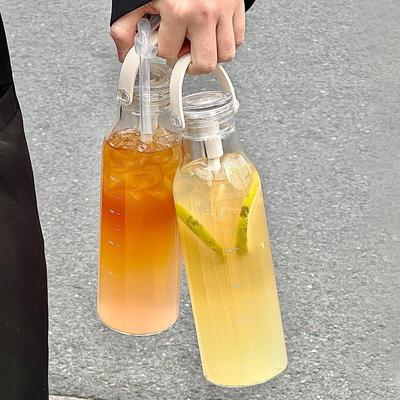 Hohe Borosilikatglas-Wasserflaschen für Mädchen Tumbler mit Griff Strohhalm Skala Gläser Klar Hitzebeständig Saft Kaffeebecher
