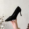 2026 Women's New High Heeled Shoes Pointed Toe Black Suede  Luxurious and Elegant Women's Shoes