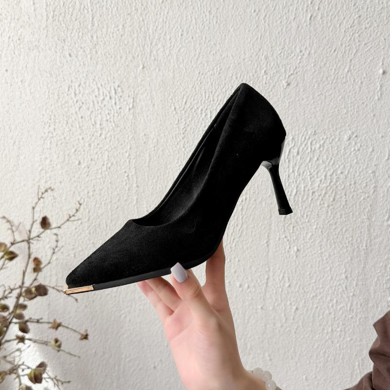 2026 Women s New High Heeled Shoes Pointed Toe Black Suede  Luxurious and Elegant Women s Shoes 34