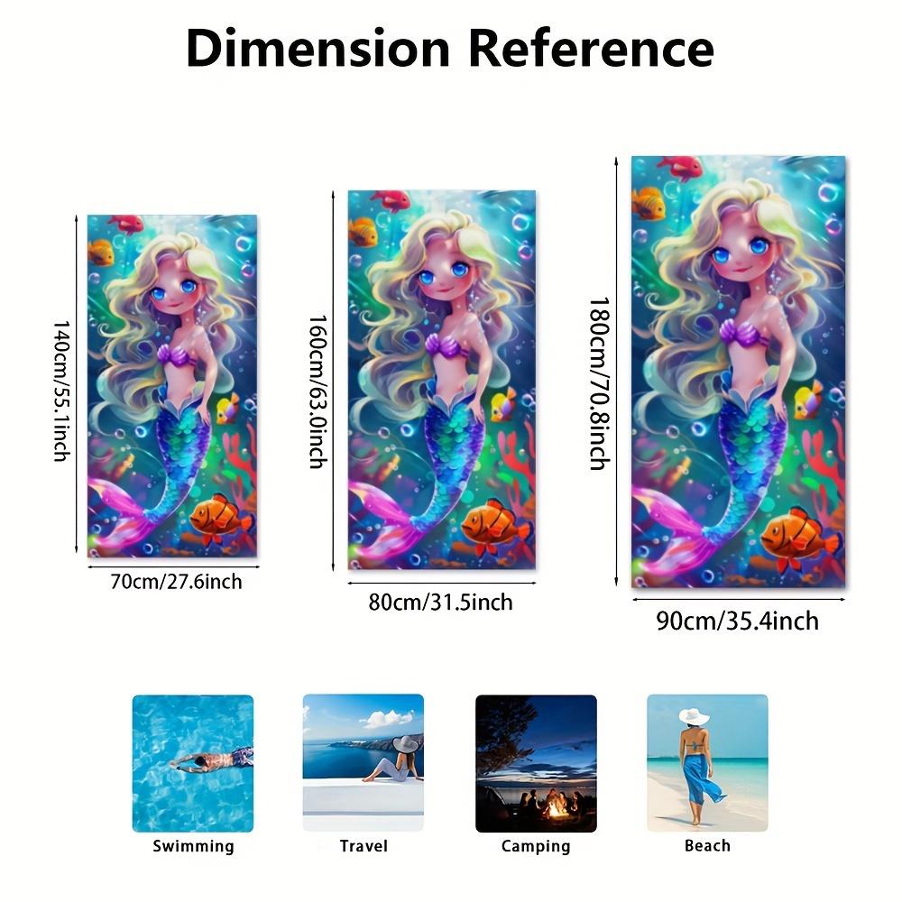 Cute Cartoon Mermaid Printed Beach Towel Ultra Soft Thickened Microfiber Swimming Shawl for Travel Surf Outdoor Sports Bath