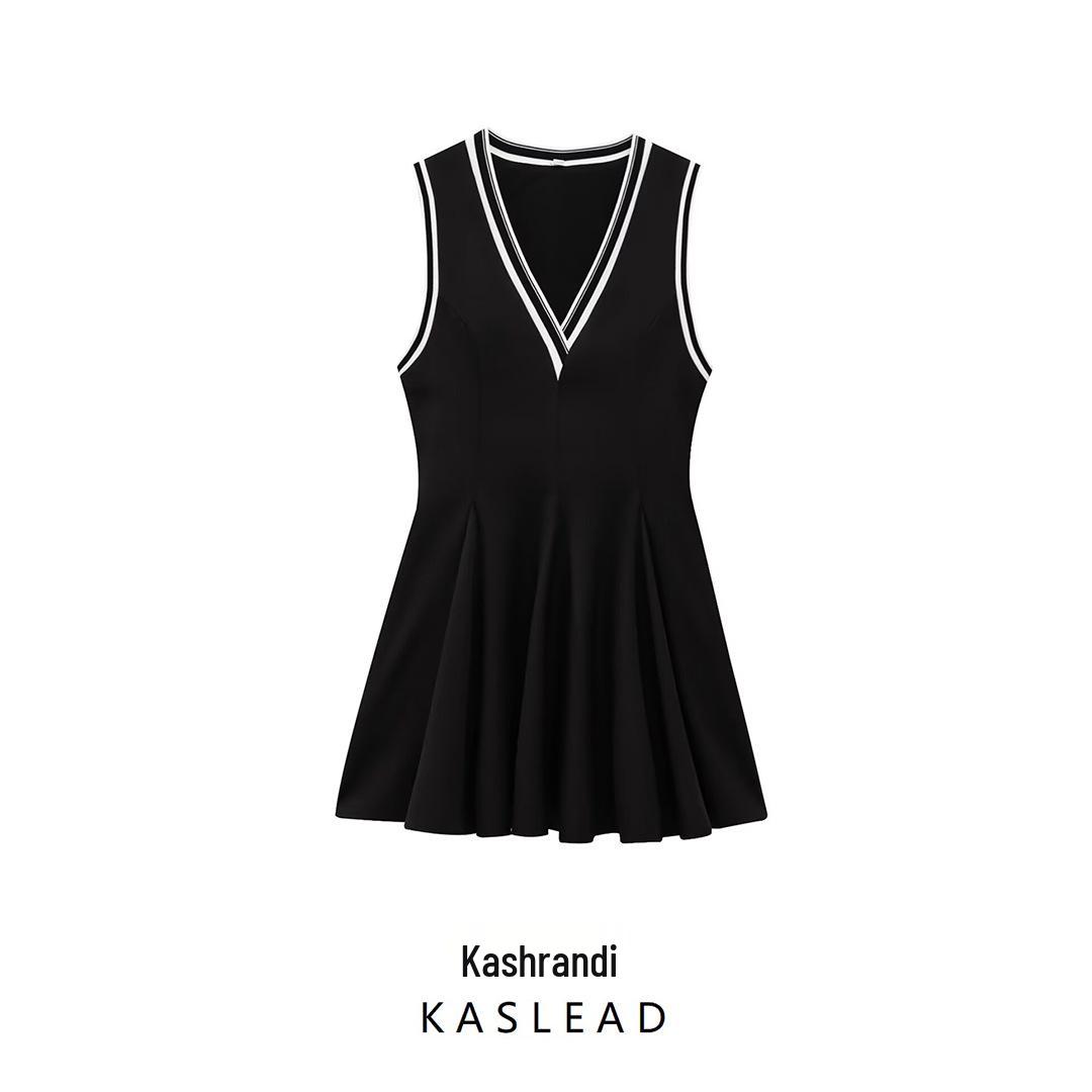 

2025 Spring Women s European & American Style Wavy Hem Ribbed Dress M чёрный