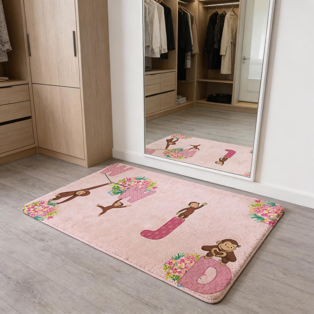 MONKEY CARTOON C-Curious GeorgeS Floor Mat Flannel Door Mat Non-Slip Absorbent Washable Indoor Home Rug